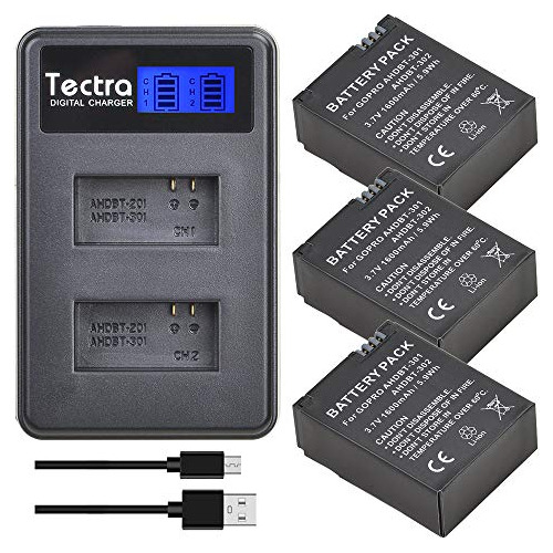 Tectra Ahdbt Bateria Repuesto Para Gopro Pantalla Lcd Usb 3