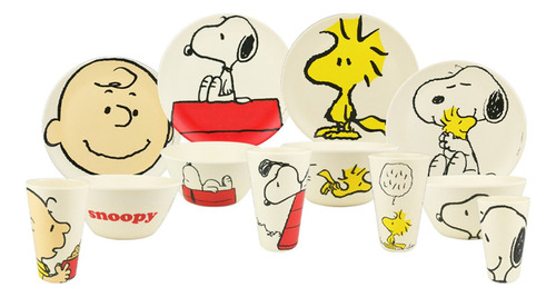 Vajilla Snoopy Charlie Brown Bambú Ecológica Colección 12pz