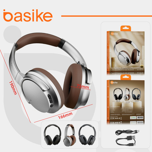 Basike BA-FON168 fone de ouvido over-ear bluetooth sem fio com anc ativo 80h bateria áudio hd graves intensos espuma com memória perfeito para viagens e home office Preto