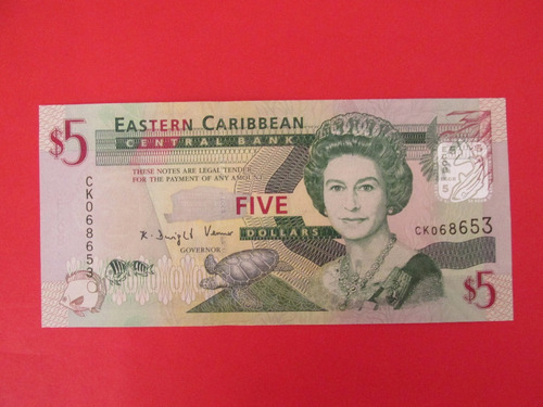 Gran Billete Inglaterra Islas Caribe 5 Dolares Año 2011 Unc (Usado)