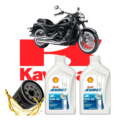 Kit Troca De Oleo Kawasaki Vulcan 650c  10w40 Shell + Filtro