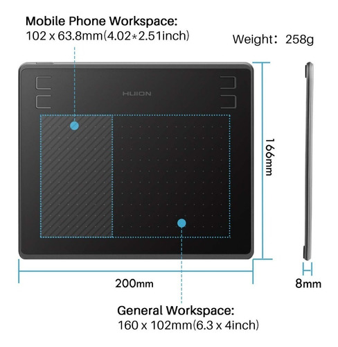 Tableta Gráfica Digital Huion Hs64, 4 Llaves.