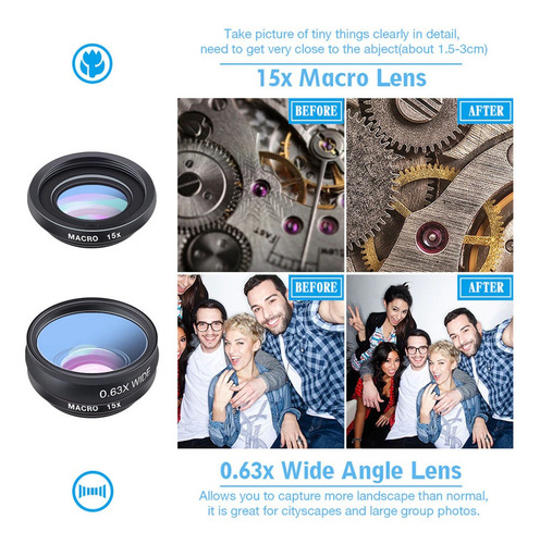 Imagen 4 de 5 de Kit Tripode + Lentes Celular Zoom 18x Fish Wide Macro 4 En 1