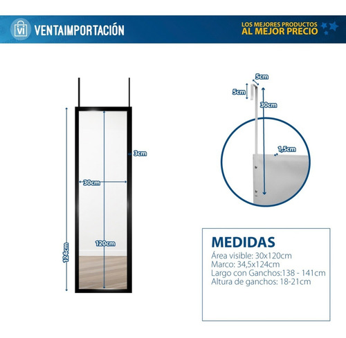 Imagen 3 de 5 de Espejo Grande Espejos Decoración + Soporte D Puerta, Cuerpo