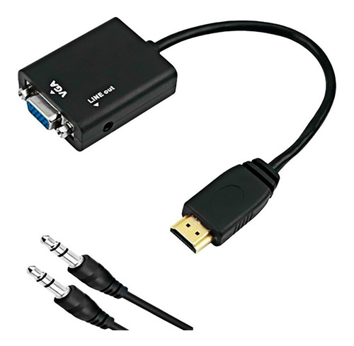 Cabo Conversor Adaptador Hdmi Macho Para Vga Fêmea Com Áudio Cor Preto