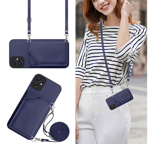 Funda Tipo Cartera A Prueba De Golpes Para Samsung Galaxy A05 Con Cierre Magnético Y Ranuras Para Tarjetas Con Correa Para El Hombro