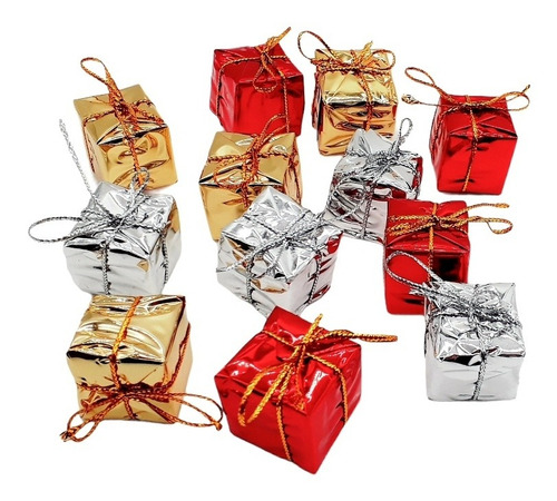 Kit Com 12 Mini Caixa De Presente Pendente Decoração Natal