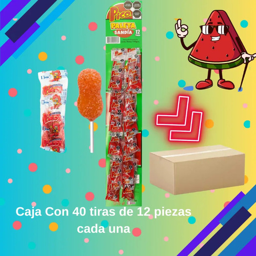 Auténtico Tradicional Dulce Mexicano Paleta Sabor Sandía Deliciosa E Irresistible Combinación De Dulce Y Picante Ideal Para Piñatas Fiestas Negocios Caja Con 40 Tiras De 12 Piezas C/u Pico