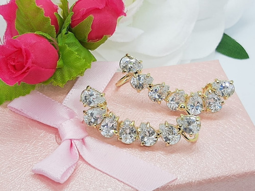 Brinco Ear Cuff Noiva Pedra Zirconia Dourado Festa Debutante