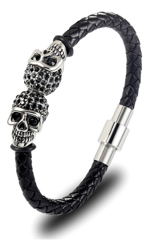 Brazalete De Cuero Trenzado De Acero Con Calavera De Circoni