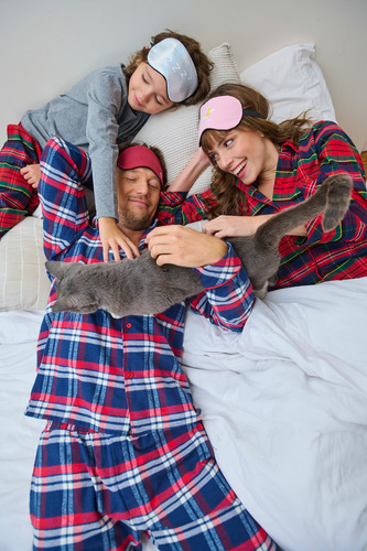 Pijama Niños Invierno Abrigado Escocés Rojo Y Verde Chicos