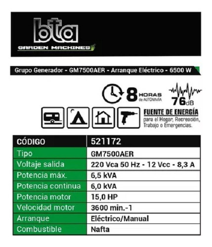 Grupo Electrógeno Generador Bta Gm7500aer 15hp - A/e