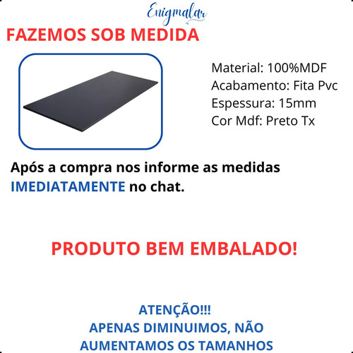 1 Prateleira Mdf Preto 90x45 Tabua S/ Suporte Tampo Tampao