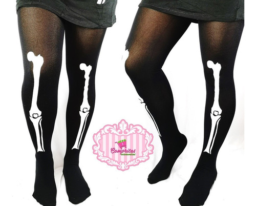 Imagen 3 de 6 de Pantimedia Media Hueso Esqueleto Hallowen Dark Disfraz Envio