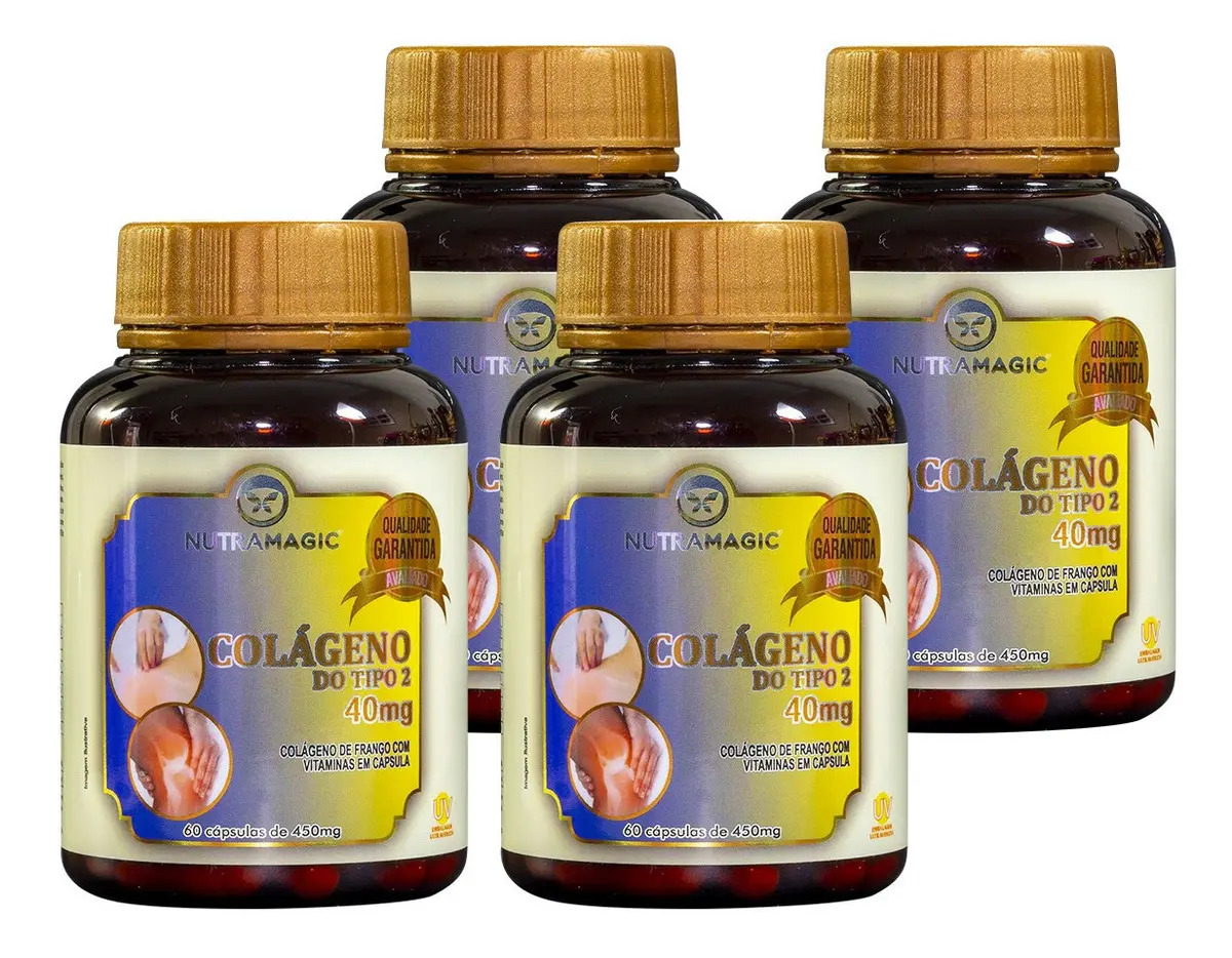 Kit com 4 Colágenos Tipo 2 Nutramagic 450mg Sem Sabor