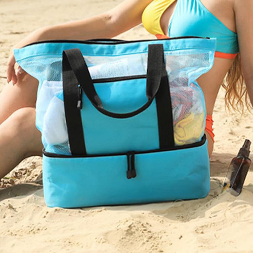 Mesh Beach Tote Bag Mujeres Con Mango Para Bocadillos Verde