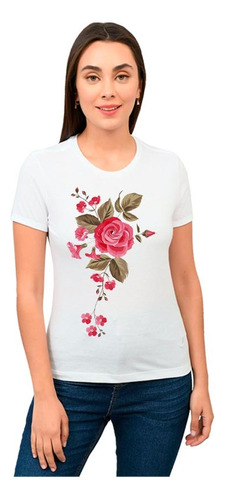 Playera Mujer Flores Rosas Diseño 104 Playeras Beloma