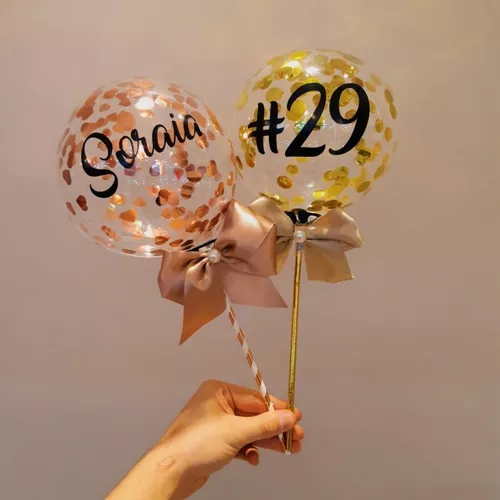30 Mini Balão De Número Para Topo De Bolo + 30 Mini Varetas