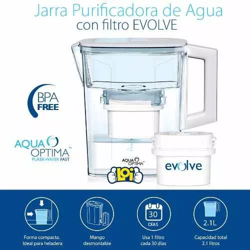 Jarra con filtro 2,5L blanca liscia evolve Aqua Optima, Viste tu mesa