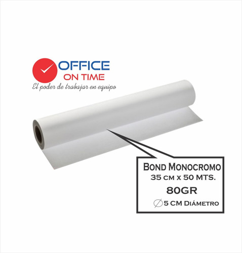 Rollo De Plotter Papel Bond Office On Time 35cm X50mt 80gr