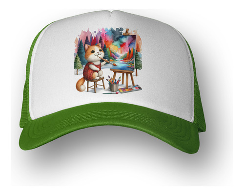 Gorra  Gato Vestido Artista Pinta Con Acuarela