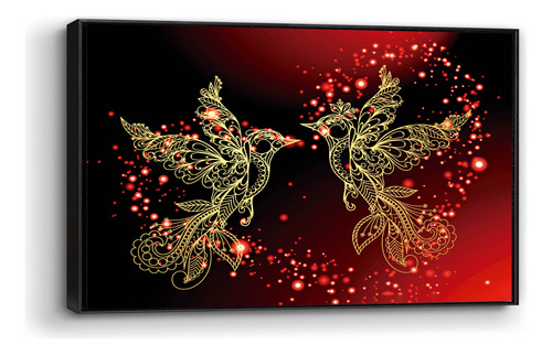 Cuadro Canvas Marco Flotado Colibríes Fondo Rojo 60x90cm