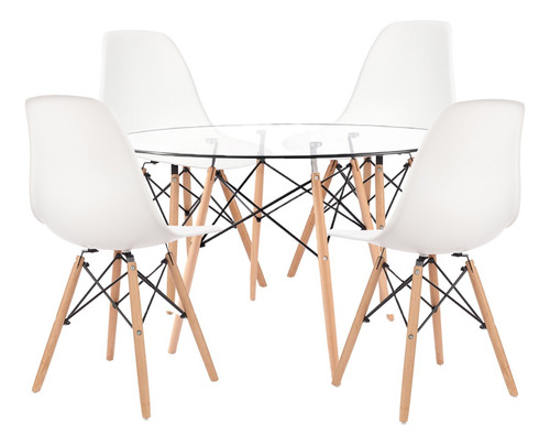 Juego Comedor Mesa Eames Vidrio Redonda 120cm + 4 Eames