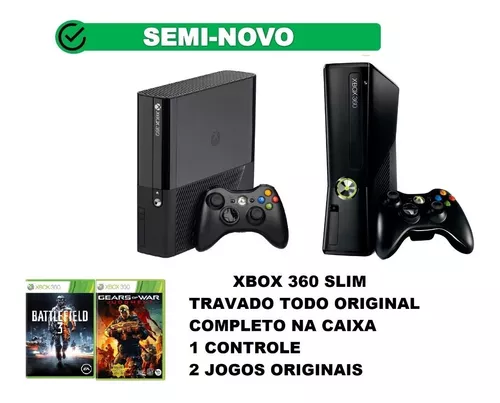 Console Xbox 360 bloqueado com 1 controle e os cabos