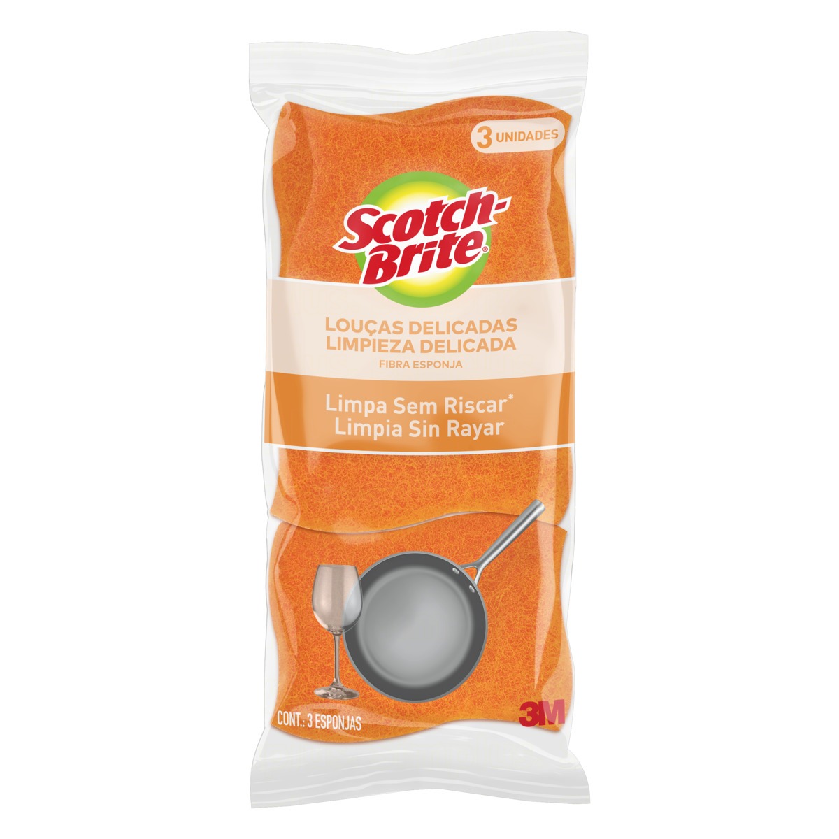 Esponja Scotch-Brite Não Risca Limpeza Delicada laranja pacote x 3