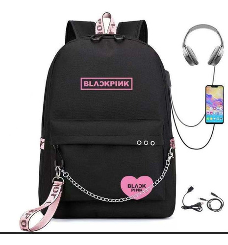 A Blackpink Lisa Jennie Jisoo Rose-mochila Con Puerto Usb