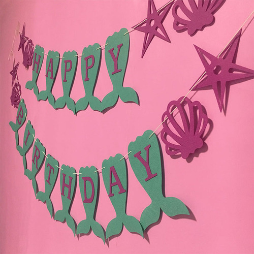 Banderín De Feliz Cumpleaños Con Forma De Cola De Sirena, Te