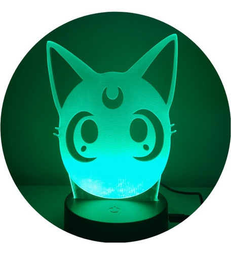 Lámpara Led Ilusión 3d Gato Luna Sailor Moon 7 Colores