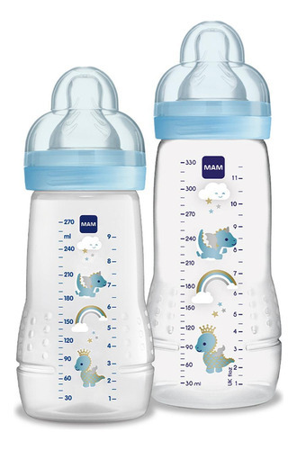 Kit 2 Mamadeiras Mam Azul Menino Easy Active 270/330ml 2+mes