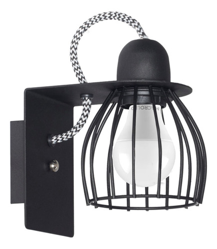 Farol Pared Jaula Moderno Vintage Int. Negro + Led 9w 