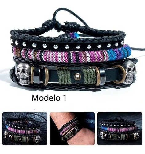 Pulsera Cuero Boho Tejido Vintage Multicapa Unisex Ajustable