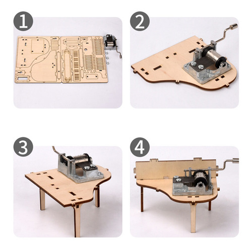 Imagen 12 de 12 de Diy 3d Piano De Hecho A Mano Manivela Antigua Tallada Caja