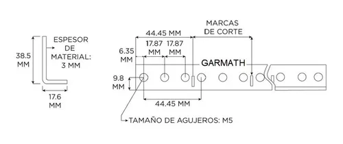 Perfil Montaje Equipos Agujeros Pasante 71 Cm 16 Unidad Rack