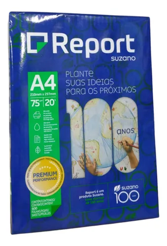 Papel Sulfite A4 75g 500 Folhas Branco Report Alta Performance