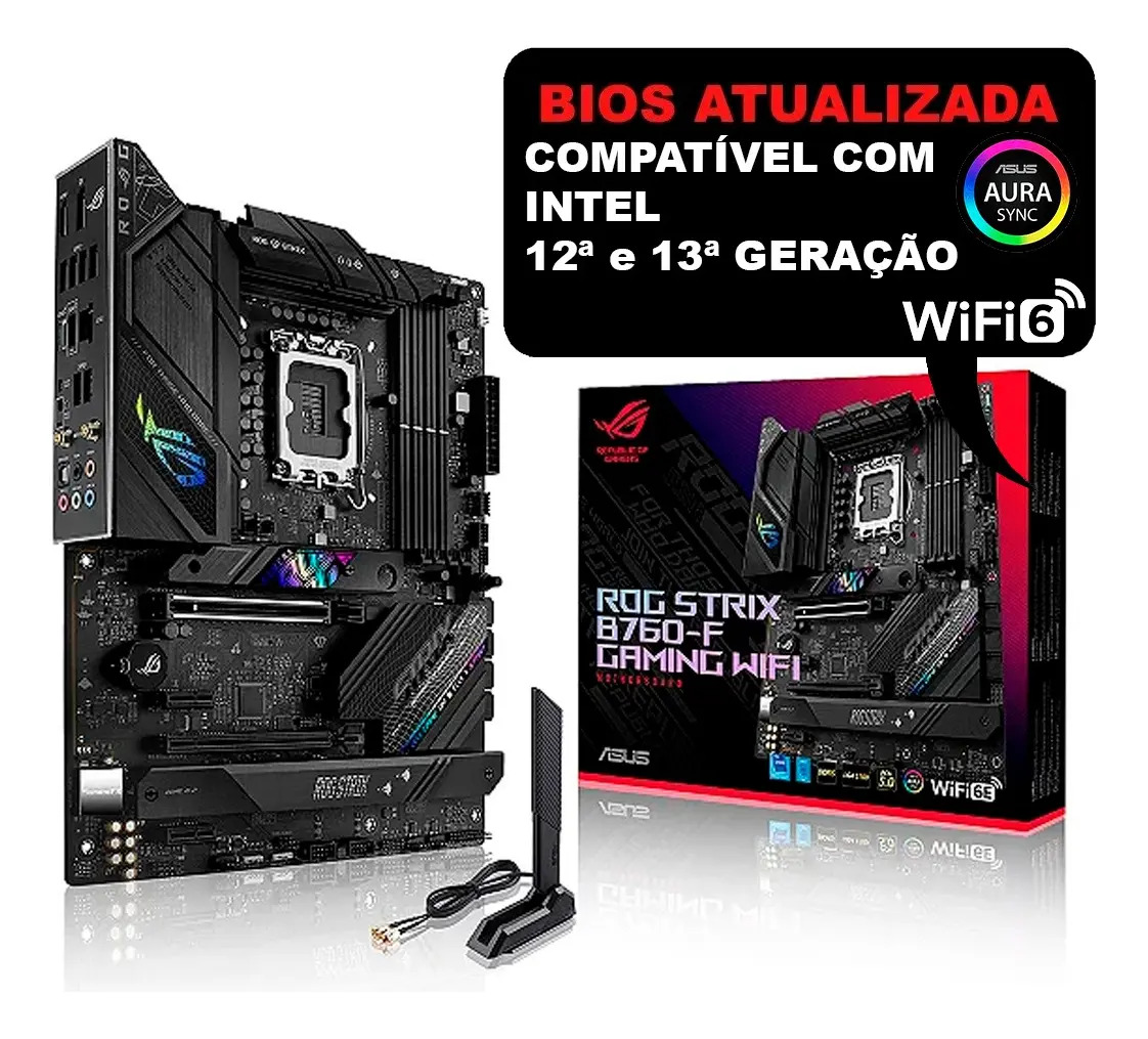 Placa Mãe Asus Rog Strix B760-F Gaming Wi-fi Lga 1700 ATX Ddr5 Cor Preto