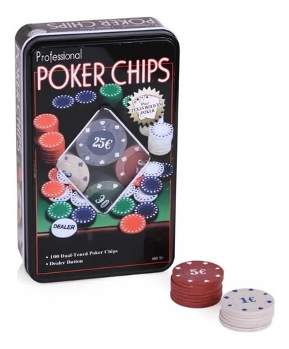 Set Poker 100 Fichas Caja Metal Poker Chips Juegos Mesa
