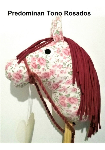 Caballito De Tela Artesanal Con Palo De Madera Tono Rosado.