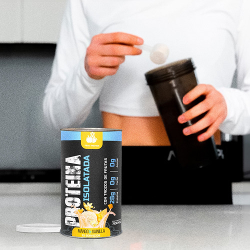 Fruit Protein Proteína Isolate 700g 22 Servicios En Polvo Vainilla Y Mango