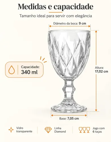 Conjunto 6 Taças Diamond Gamma 340ml Transparente — foto 7
