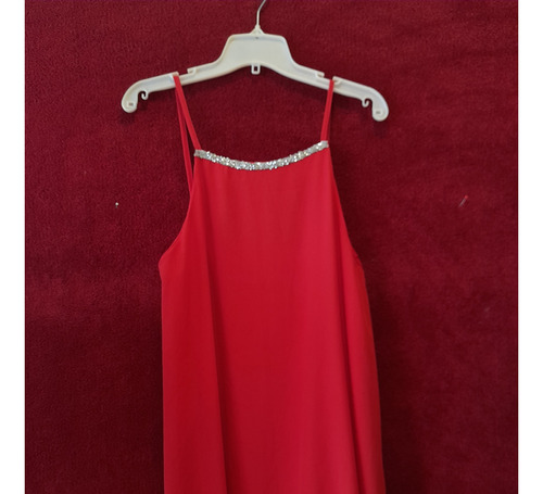 Vestido Solero Crep Rojo Con Guarda Plata T Small