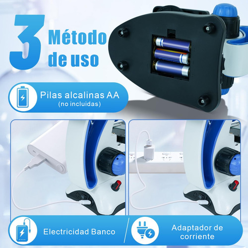 Foowei Microscopio Monocular Profesional 40x-2000x Zoom Óptico Con Iluminación Led Y Adaptador Para Celular Ideal Para Laboratorio Estudiantes Y Uso Académico