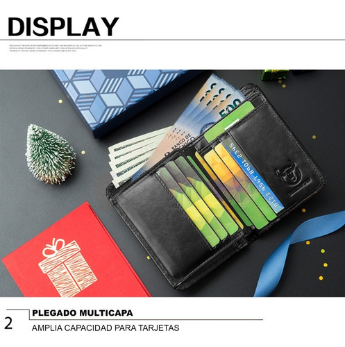 Imagen 7 de 8 de Cartera De Piel Genuina Hombre Original Larga Billetera Rfdi