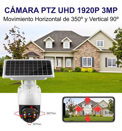 Camara Wifi Solar Cctv Panel Con Baterías Full Hd 3mp Icsee Color Blanco Con Negro
