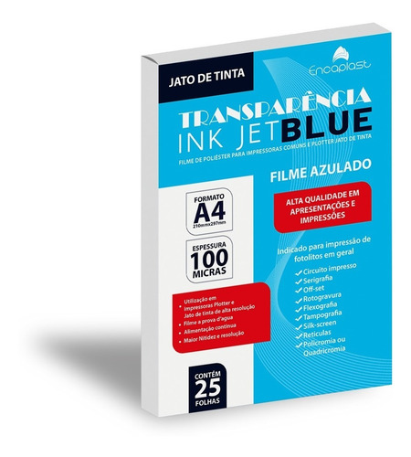 Transparência Fotolito Serigrafia Azulado Jato Tinta A4 C/25