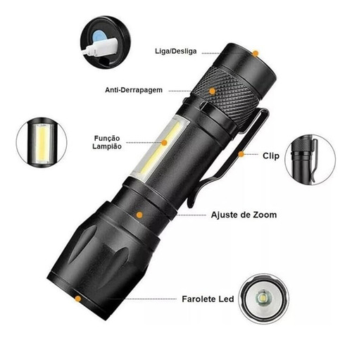 Mini Lanterna Led Tática 3 Modos Recarregável Camping