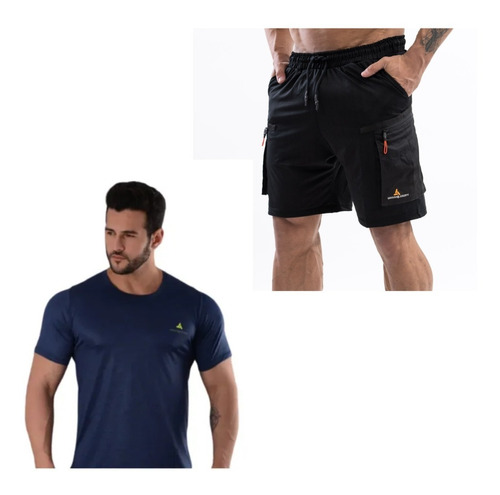 Conjunto! Short Cargo Hombre + Remera Deportiva Hombre Az